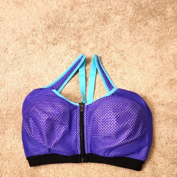 Victoria's Secret VSX Sport Purple & Blue Sports Bra Mesh Overlayer Size 32DDD - Picture 1 of 8